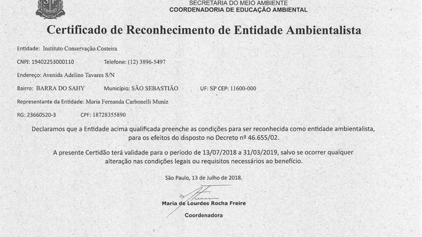 ICC é reconhecido como Entidade Ambientalista do Litoral Norte