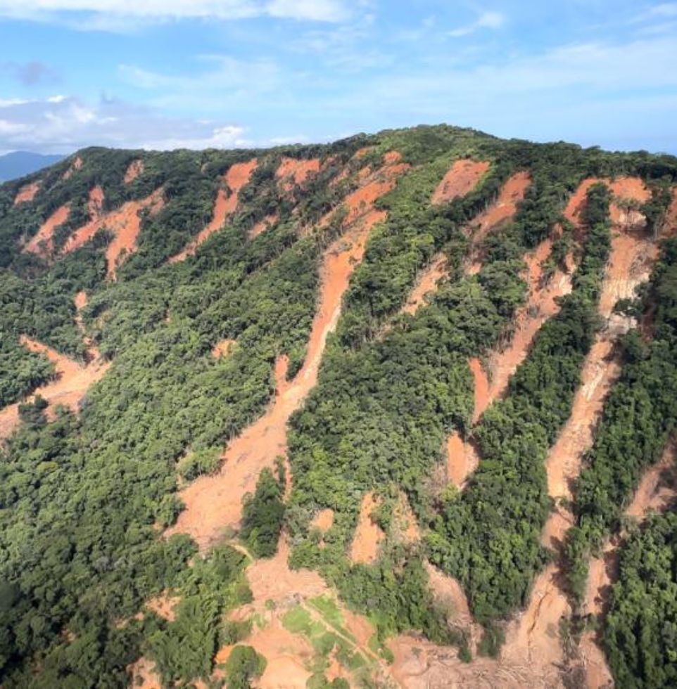 Cicatrizes na Serra do Mar após o desastre de São Sebastião-SP - Projeto Restaura Litoral Norte - Instituto Conservação Costeira - ICC